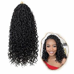 1B Synthetic Faux Locs 12 Inch Black Curly Ends Crochet 5 packs with needle